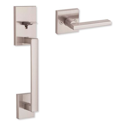 Kwikset San Clemente Handle with Halifax Lever, Square, Satin Nickel